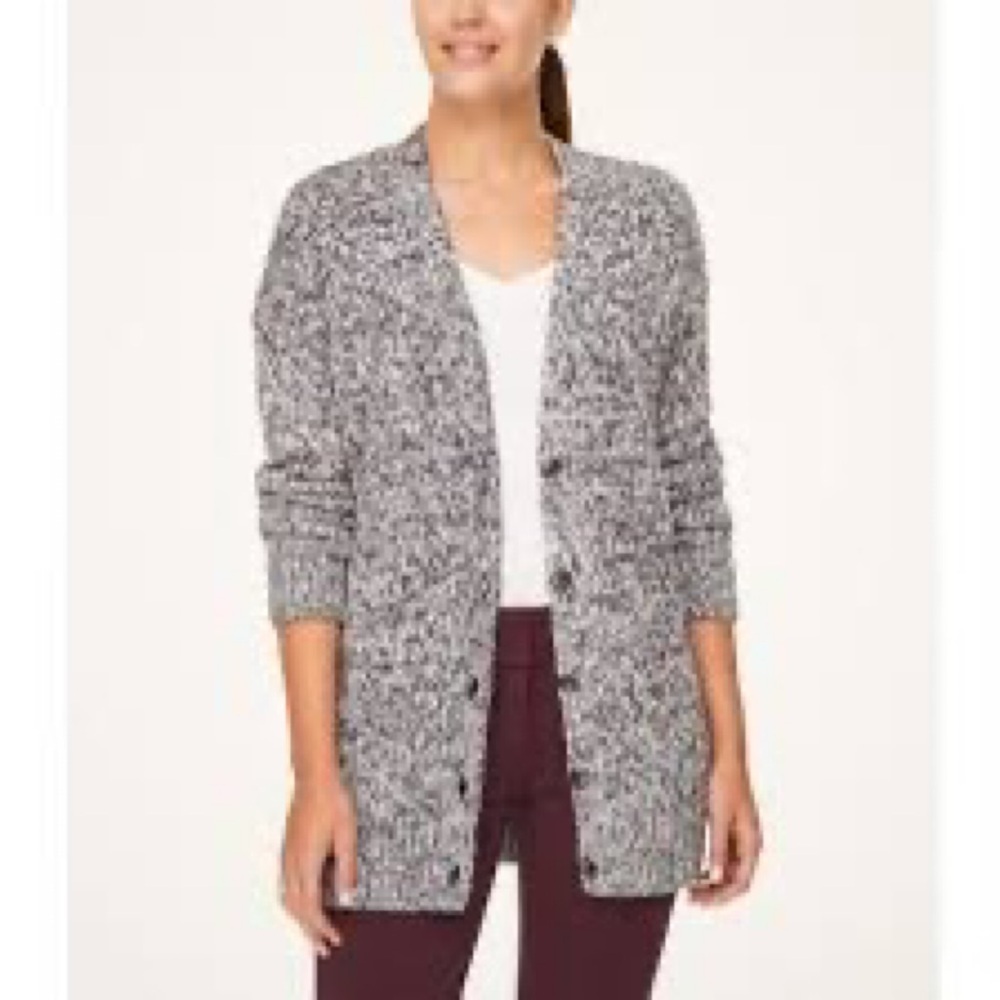LOFT Black and White Knit Cardigan